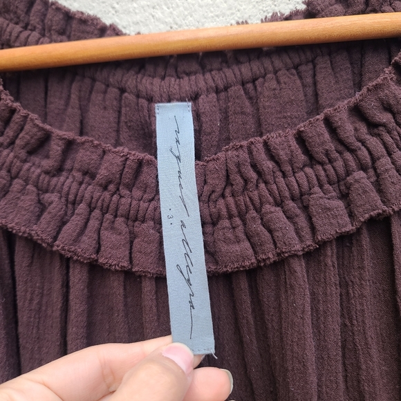 Raquel Allegra | Brown Cotton Gauze Long Sleeve Drop Waist Dress Size 3 ( XL ) - Picture 3 of 10